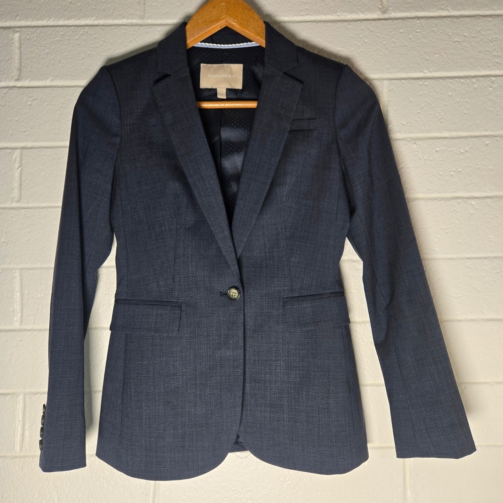 Banana Republic Navy Blue Wool Blazer 2 Single Button Suit Jacket Career Office
